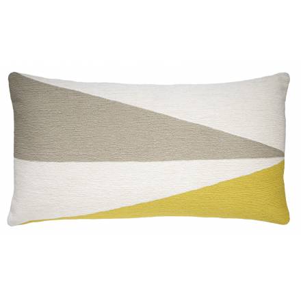 Judy Ross Textiles Hand-Embroidered Chain Stitch Fraction 14x24 Throw Pillow cream/oyster/yellow